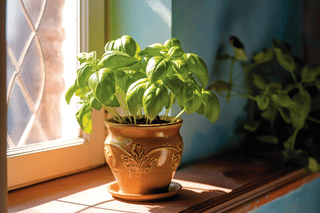 Basil growing in a windowsill Basil growing in a windowsill