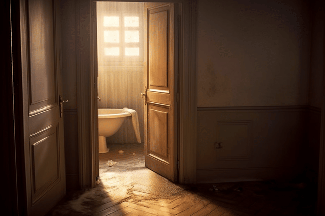 Open deur van een badkamer Open deur van een badkamer