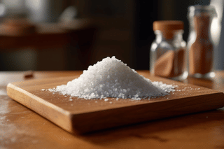 Coarse salt on a cutting board Coarse salt on a cutting board