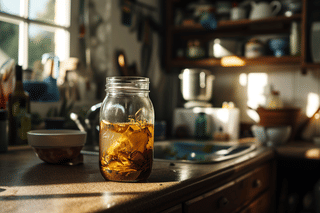 Decomposed bananas in a mason jar with water Decomposed bananas in a mason jar with water