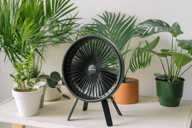 Bureauventilator met kamerplanten Bureauventilator met kamerplanten