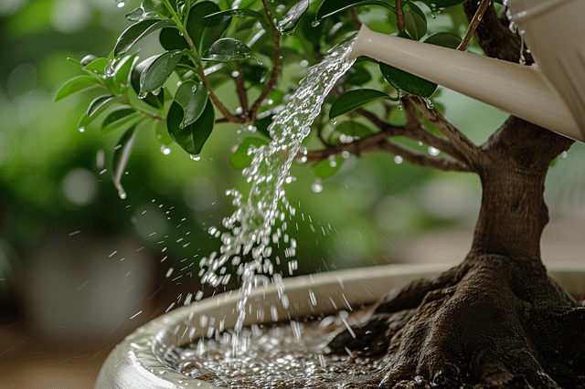 Watering a Ficus Ginseng