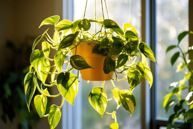 Pothos hangend op een zonnige plek Pothos hangend op een zonnige plek