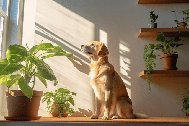 Golden Retriever tussen de planten Golden Retriever tussen de planten