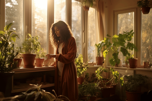 kamerplanten bij een raam in de herfst kamerplanten bij een raam in de herfst
