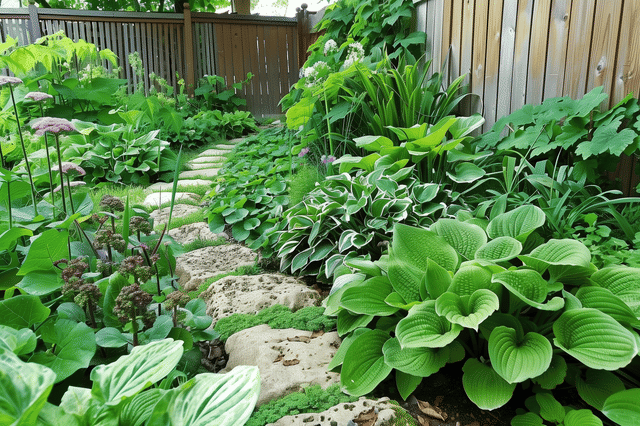 Weelderig groene zomertuin Weelderig groene zomertuin