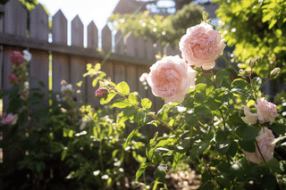 Lush rose bush in a sunny garden Lush rose bush in a sunny garden