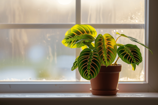 Maranta gebedsplant bij winterraam Maranta gebedsplant bij winterraam