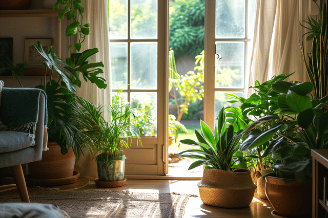 Open de deur om frisse lucht binnen te laten in de zomer Open de deur om frisse lucht binnen te laten in de zomer