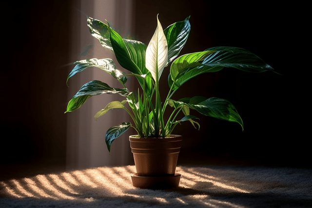 vredeslelie groeit op een plek met weinig licht vredeslelie groeit op een plek met weinig licht