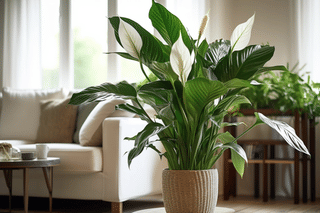 Peace lily in a living room with partial shade Peace lily in a living room with partial shade