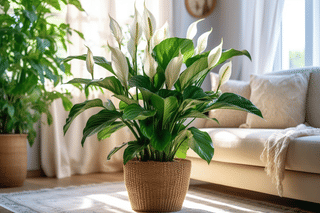 Peace lily growing in the living room Peace lily growing in the living room