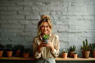 Plant owner holding a succulent Plant owner holding a succulent