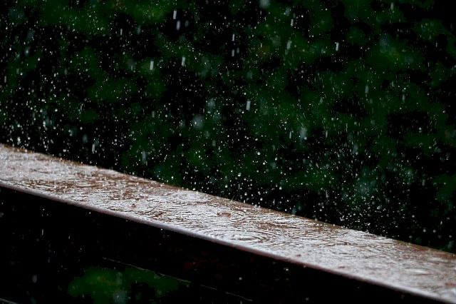 Regen op houten hek