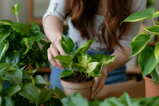 Repotting a pothos Repotting a pothos