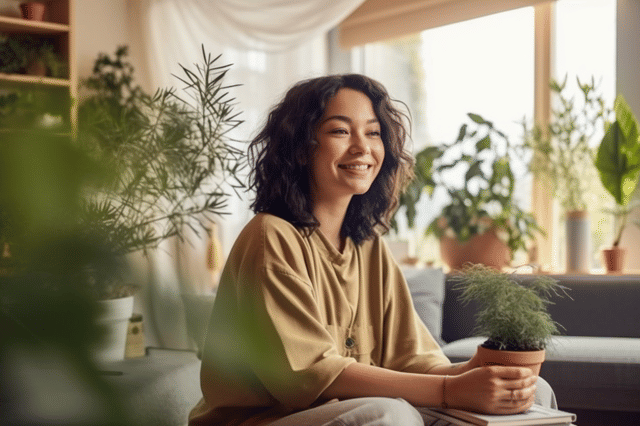 Lachende vrouw met pijnboom Lachende vrouw met pijnboom