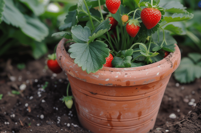 Lachende vrouw die een aardbei vasthoudt Lachende vrouw die een aardbei vasthoudt