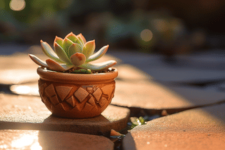 Succulent in a decorative pot outdoors Succulent in a decorative pot outdoors