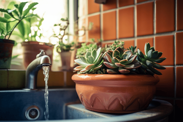 Vetplant naast een gootsteen Vetplant naast een gootsteen