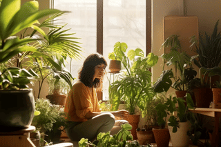 Woman inspecting plants Woman inspecting plants