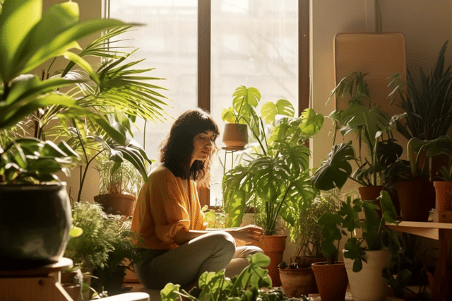 Vrouw die planten inspecteert Vrouw die planten inspecteert