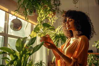 Woman with hanging plants Woman with hanging plants